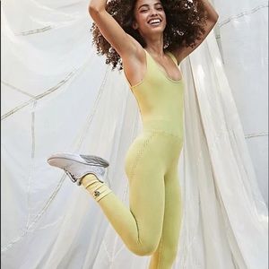 NEW! $98 FREE PEOPLE Movement M/L Good Karma Onesie Pineapple Punch Yellow Green